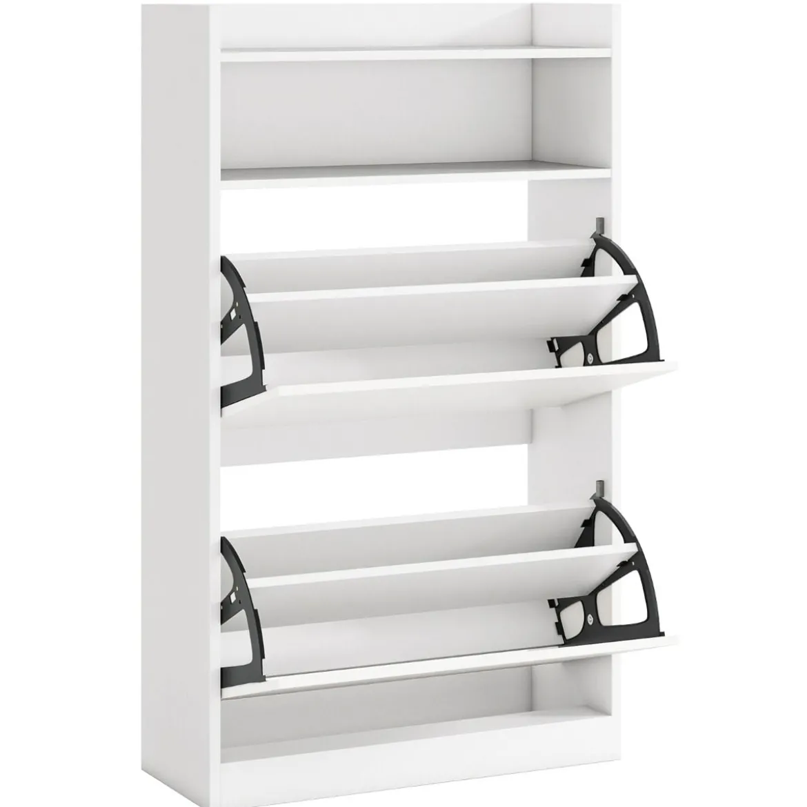 Schuhschrank mit 2 Klappfächern schlankes verstecktes Holz-Schuhregal Weiß/Rustikale Holzoptik