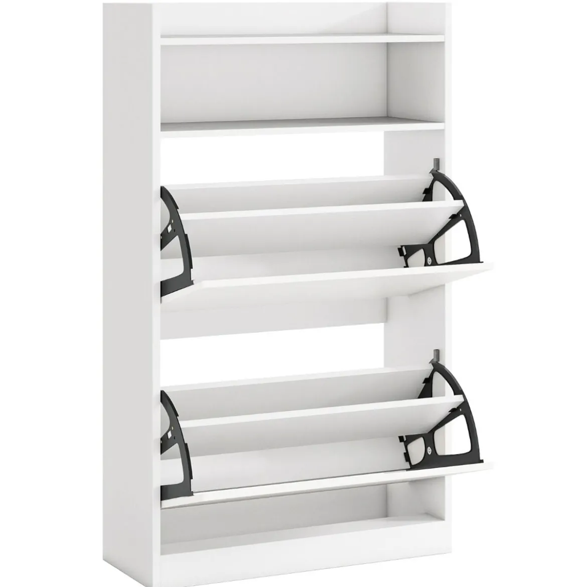 Schuhschrank mit 2 Klappfächern schlankes verstecktes Holz-Schuhregal Weiß/Rustikale Holzoptik