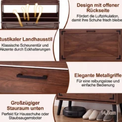 Schuhschrank mit 2 Klappschubladen Freistehendes Schuhregal 80 x 24 x 103 cm Walnussbraun