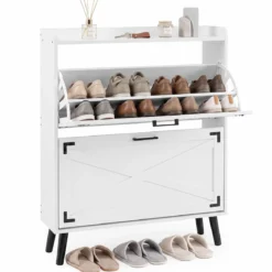 Schuhschrank mit 2 Klappschubladen Freistehendes Schuhregal 80 x 24 x 103 cm Weiß