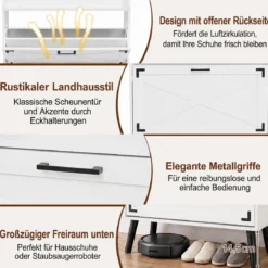 Schuhschrank mit 2 Klappschubladen Freistehendes Schuhregal 80 x 24 x 103 cm Weiß