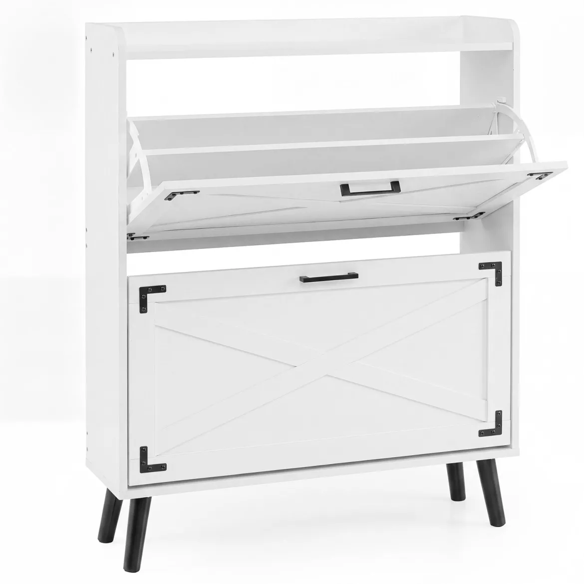Schuhschrank mit 2 Klappschubladen Freistehendes Schuhregal 80 x 24 x 103 cm Weiß