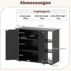 Schuhschrank mit 2 Türen & Verstellbaren Offenen Regalen Schuhregal Schuhkommode Schwarz
