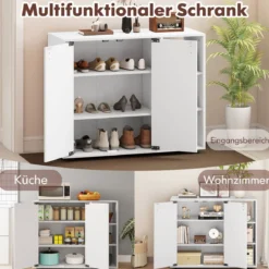 Schuhschrank mit 2 Türen & Verstellbaren Offenen Regalen Schuhregal Schuhkommode Weiß