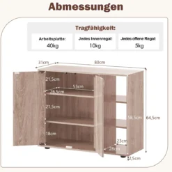Schuhschrank mit 2 Türen & Verstellbaren Offenen Regalen Schuhregal Schuhkommode Natur