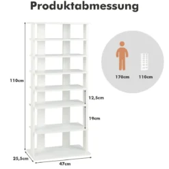 Schuhständer 7-Stöckiges Schuhregal im Retro-Stil 45 x 25 x 110,5 cm Weiß