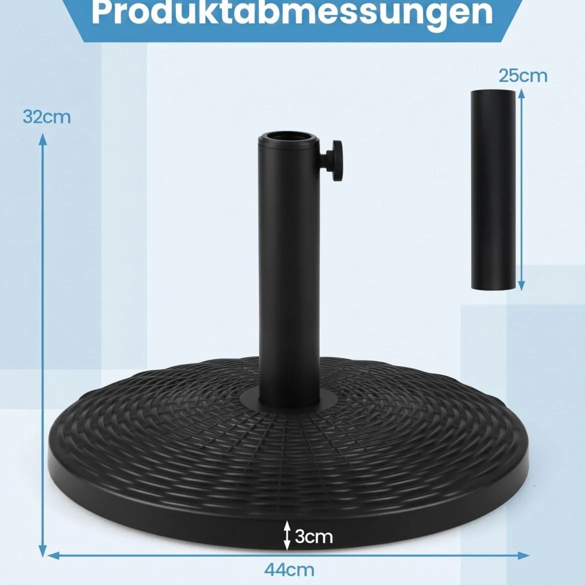 Schwerer Sonnenschirmständer Schirmständer in Rattanoptik mit 2 Adaptern für Schirmstöcke von 38/48 mm