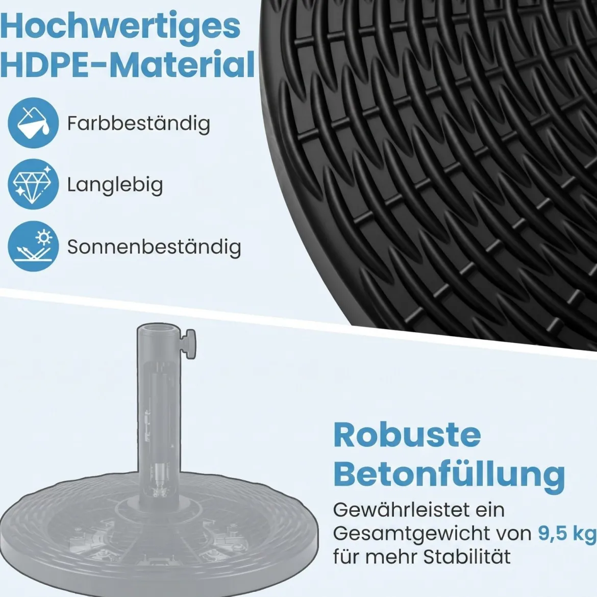 Schwerer Sonnenschirmständer Schirmständer in Rattanoptik mit 2 Adaptern für Schirmstöcke von 38/48 mm
