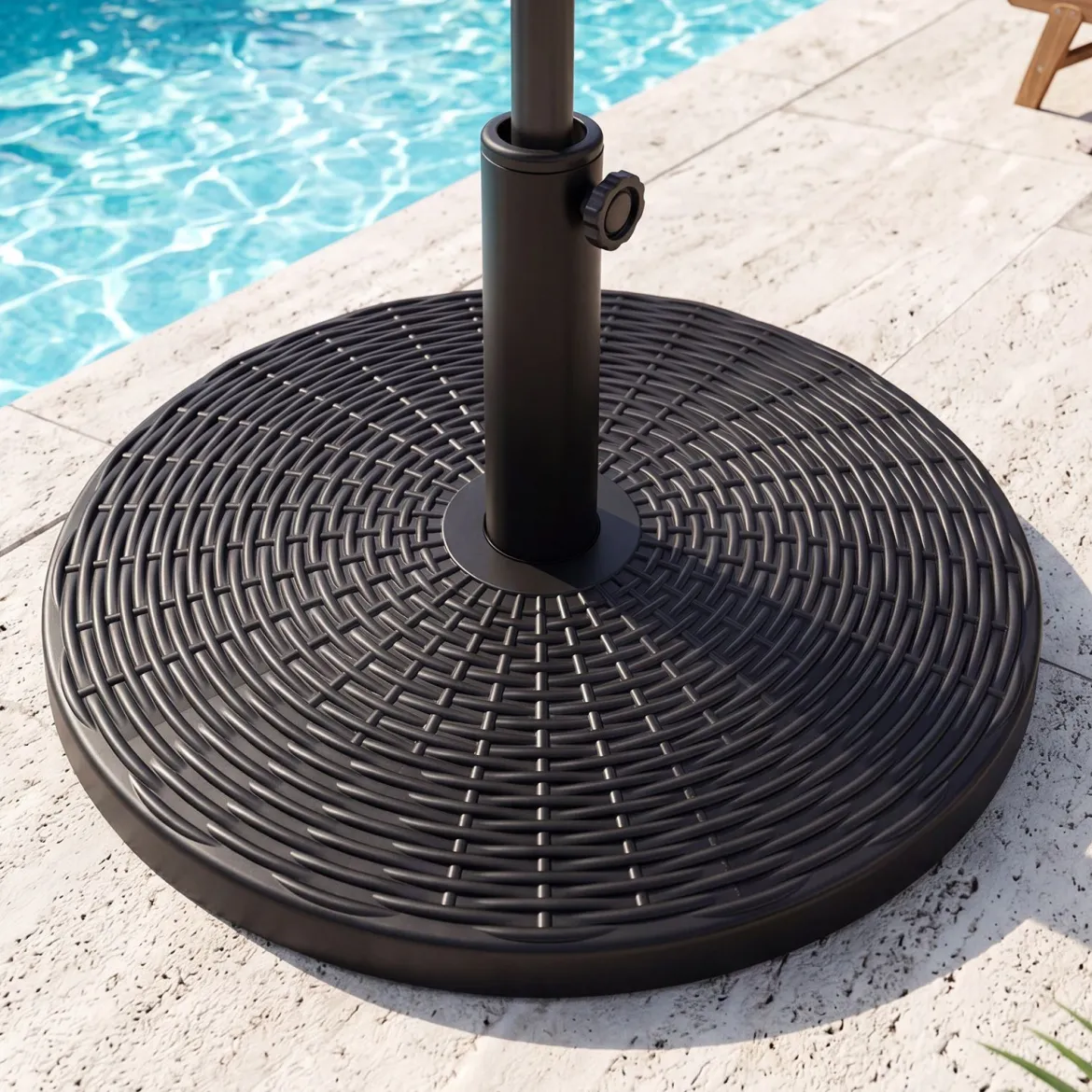 Schwerer Sonnenschirmständer Schirmständer in Rattanoptik mit 2 Adaptern für Schirmstöcke von 38/48 mm