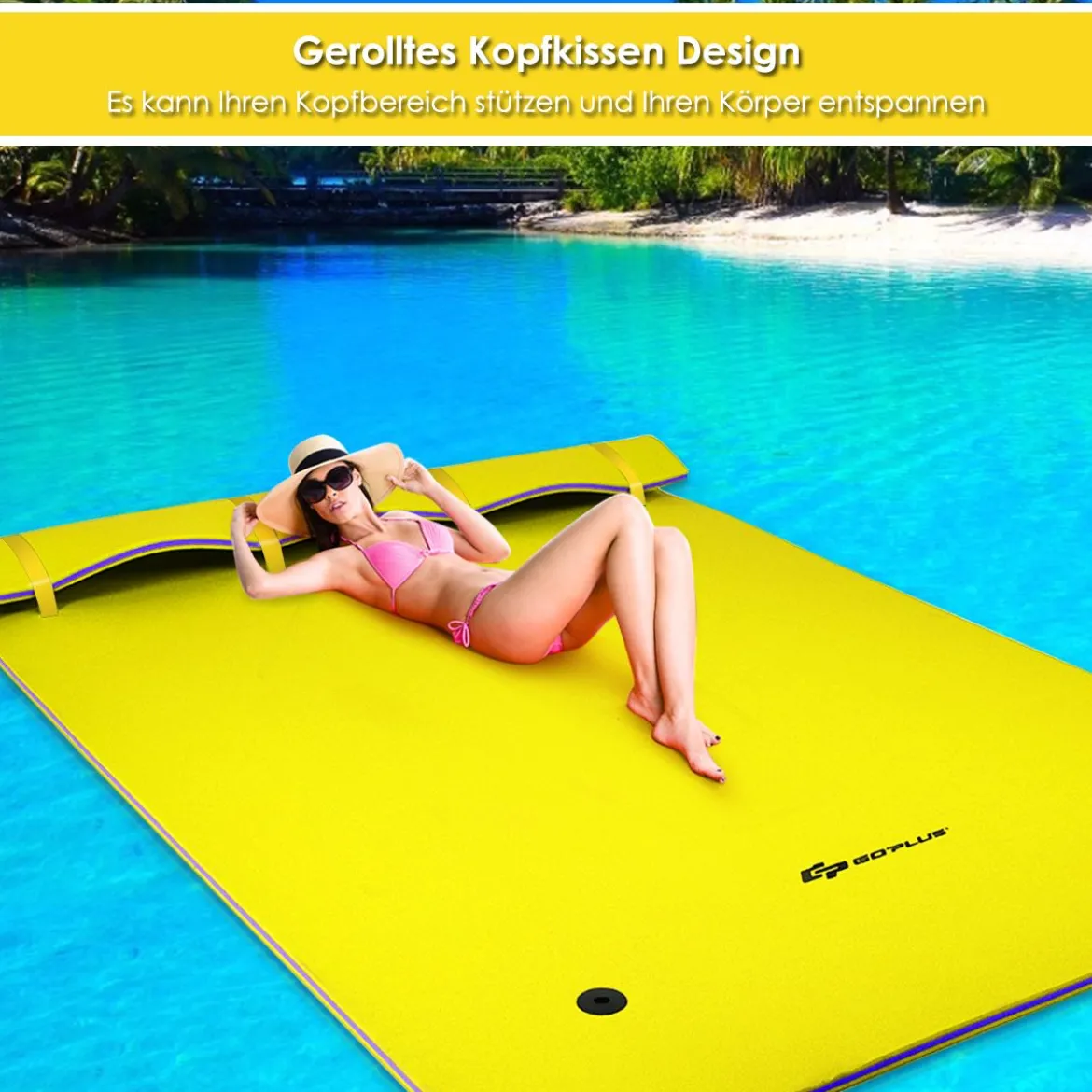 Schwimmender Teppich Schwimmmatte Wasserliege 270 x 180 x 3,5 cm Gelb/Blau