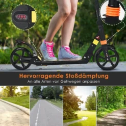 Scooter Roller klappbar Zusammenklappbarer Trittroller Tretroller ABEC7-Lager 3 Höhen verstellbar Sport Kickscooter Kickroller Schwarz