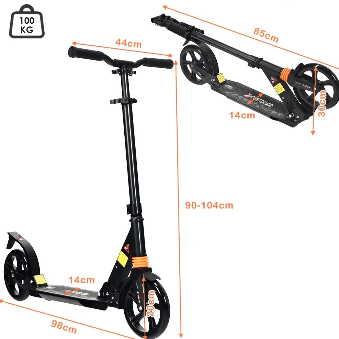 Scooter Roller klappbar Zusammenklappbarer Trittroller Tretroller ABEC7-Lager 3 Höhen verstellbar Sport Kickscooter Kickroller Schwarz