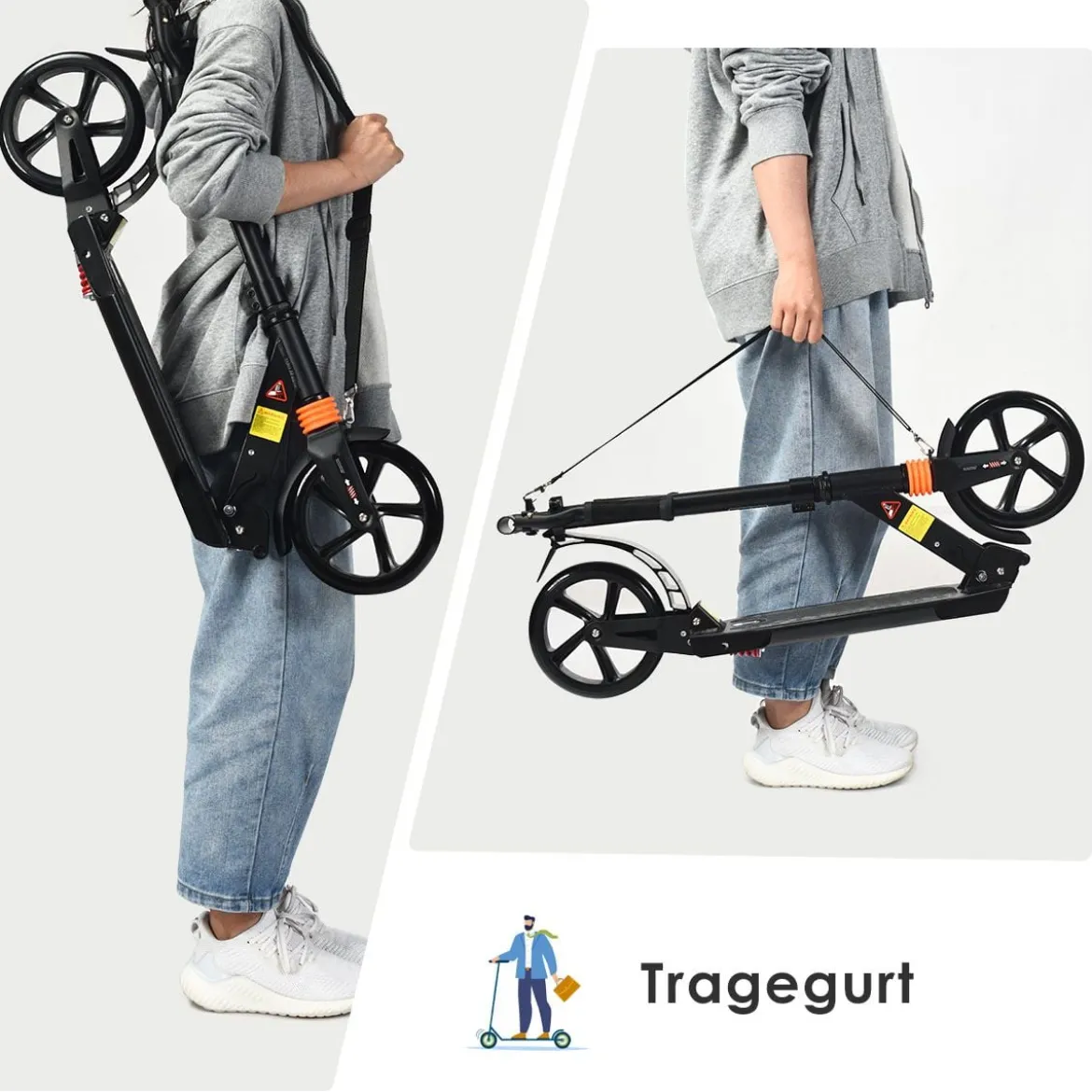 Scooter Roller klappbar Zusammenklappbarer Trittroller Tretroller ABEC7-Lager 3 Höhen verstellbar Sport Kickscooter Kickroller Schwarz