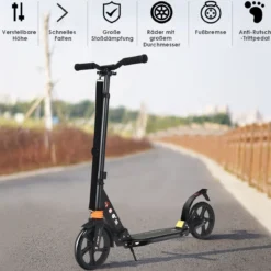 Scooter Roller klappbar Zusammenklappbarer Trittroller Tretroller ABEC7-Lager 3 Höhen verstellbar Sport Kickscooter Kickroller Schwarz