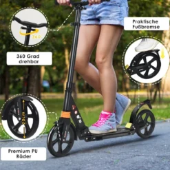 Scooter Roller klappbar Zusammenklappbarer Trittroller Tretroller ABEC7-Lager 3 Höhen verstellbar Sport Kickscooter Kickroller Schwarz