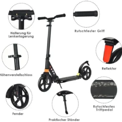 Scooter Roller klappbar Zusammenklappbarer Trittroller Tretroller ABEC7-Lager 3 Höhen verstellbar Sport Kickscooter Kickroller Schwarz