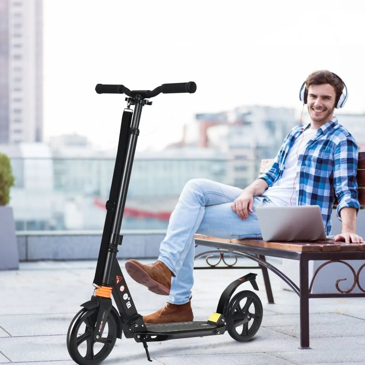 Scooter Roller klappbar Zusammenklappbarer Trittroller Tretroller ABEC7-Lager 3 Höhen verstellbar Sport Kickscooter Kickroller Schwarz
