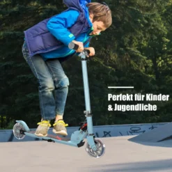 Scooter Tretroller Höhenverstellbar Kinder Roller Klappbar Kickroller mit 2 Räder Blau