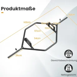 Sechskant-Fangstange robuste Langhantel-Fangstange mit Flachen bis 226 kg Belastbar Schwarz