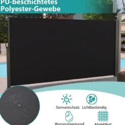 Seitenmarkise 300 x 18 x 160 cm Garten Sichtschutz Ausziehbar aus Aluminium Sonnenschutz Windschutz für Balkon
