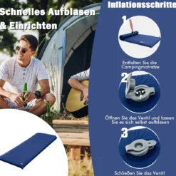 Selbstaufblasende Isomatte 7,6 cm Dicke Campingmatratze mit Eingebautem Ventil Blau