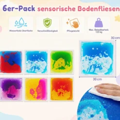Sensorische Bodenfliesen 30 x 30 cm 6 Stück Flüssige & Ungiftige Sensorik Matten Mehrfarbig