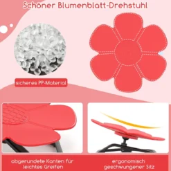 Sensorischer Drehstuhl Kinder 360° Kinderdrehstuhl Karussell Autismus Kinderstuhl mit rutschfester Metallbasis Rot Blume