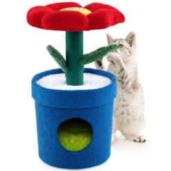 Süßer Katzenbaum mit Katzenhöhle Kätzchenturm mit gepolstertem Blumen-Aussichtspunkt Rot