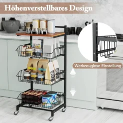 Servierwagen mit Rollen Gemüseregal mit ausziehbaren Körben 40 x 31 x 88 cm