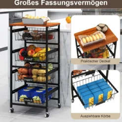 Servierwagen mit Rollen Gemüseregal mit ausziehbaren Körben für Küche Esszimmer 42 x 31 x 89 cm