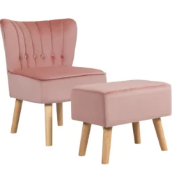 Sessel Armloser Sessel mit Ottomane Hautfreundlicher Polsterstuhl ohne Armlehnen aus Samt Rosa
