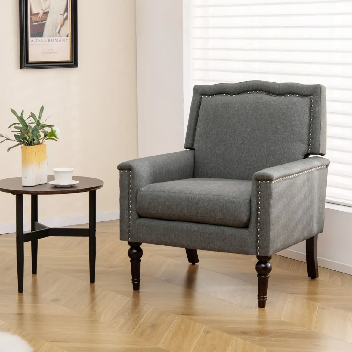 Sessel Lesesessel mit Dicker Polsterung Beinen aus massivem Gummiholz 74 x 78 x 90 cm Grau
