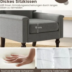 Sessel Lesesessel mit Dicker Polsterung Beinen aus massivem Gummiholz 74 x 78 x 90 cm Grau