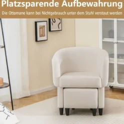 Sessel mit Fußhocker Gepolsterter Samtsessel Clubsessel Massivholz Beige