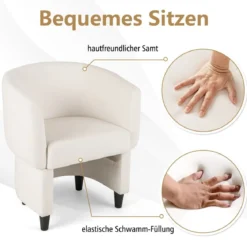 Sessel mit Fußhocker Gepolsterter Samtsessel Clubsessel Massivholz Beige