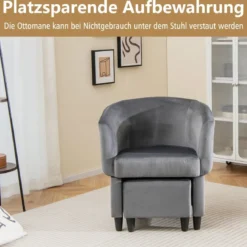 Sessel mit Fußhocker Gepolsterter Samtsessel Clubsessel Massivholz Grau