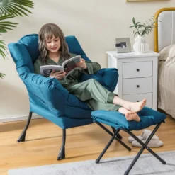 Sessel mit Hocker & Armlehnen & Seitentasche & Fußstütze Relaxsessel Ohrensessel