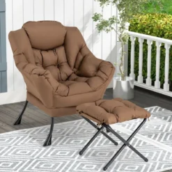 Sessel mit Hocker & Armlehnen & Seitentasche & Fußstütze Relaxsessel Ohrensessel