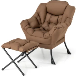 Sessel mit Hocker & Armlehnen & Seitentasche & Fußstütze Relaxsessel Ohrensessel