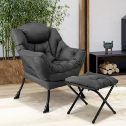 Sessel mit Hocker & Armlehnen & Seitentasche & Fußstütze Relaxsessel Ohrensessel