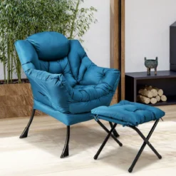 Sessel mit Hocker & Armlehnen & Seitentasche & Fußstütze Relaxsessel Ohrensessel