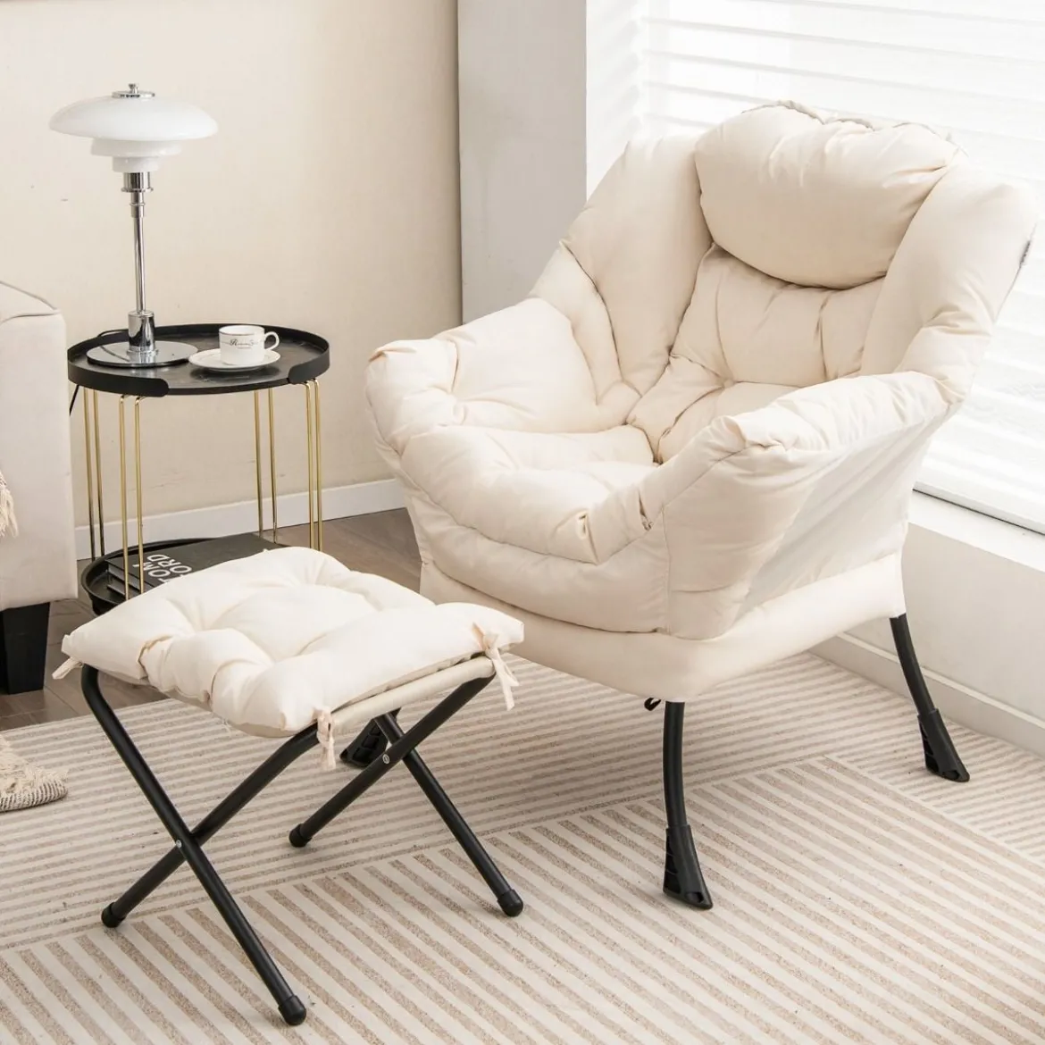 Sessel mit Hocker & Armlehnen & Seitentasche & Fußstütze Relaxsessel Ohrensessel