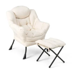 Sessel mit Hocker & Armlehnen & Seitentasche & Fußstütze Relaxsessel Ohrensessel