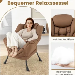 Sessel mit Hocker & Armlehnen & Seitentasche & Fußstütze Relaxsessel Ohrensessel