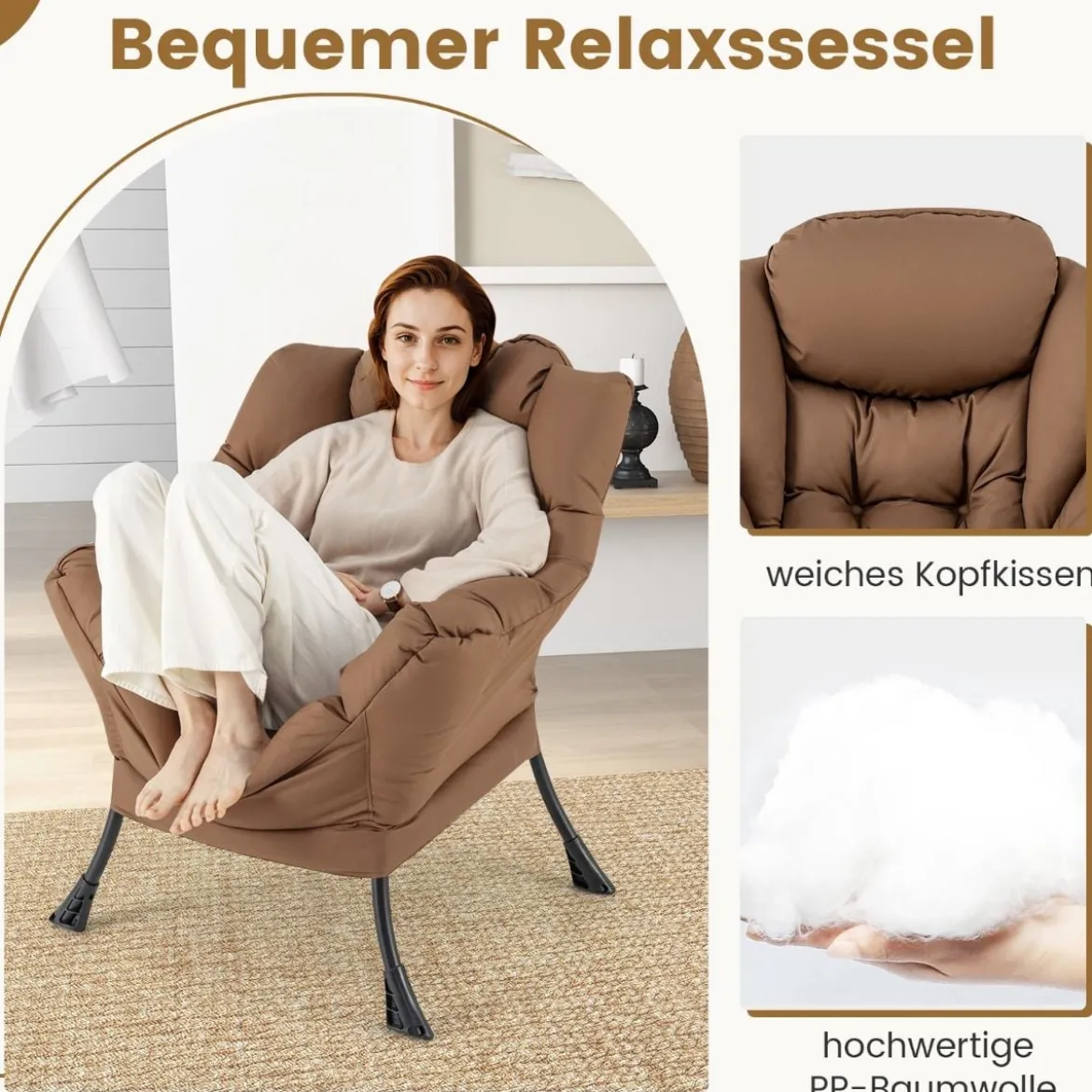 Sessel mit Hocker & Armlehnen & Seitentasche & Fußstütze Relaxsessel Ohrensessel