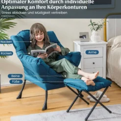 Sessel mit Hocker & Armlehnen & Seitentasche & Fußstütze Relaxsessel Ohrensessel