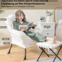 Sessel mit Hocker & Armlehnen & Seitentasche & Fußstütze Relaxsessel Ohrensessel