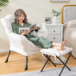 Sessel mit Hocker & Armlehnen & Seitentasche & Fußstütze Relaxsessel Ohrensessel