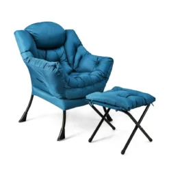 Sessel mit Hocker & Armlehnen & Seitentasche & Fußstütze Relaxsessel Ohrensessel