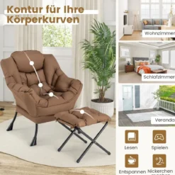Sessel mit Hocker & Armlehnen & Seitentasche & Fußstütze Relaxsessel Ohrensessel